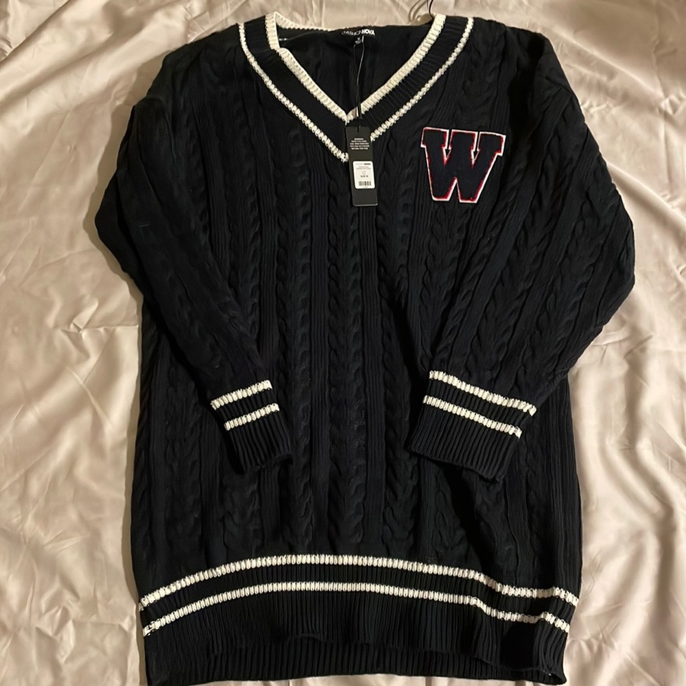 Fashion nova varsity blue sweater mini dress size medium